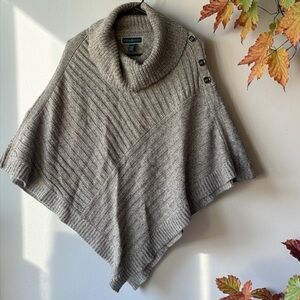Karen Scott Taupe Ribbed Cowl Neck Poncho Sweater
